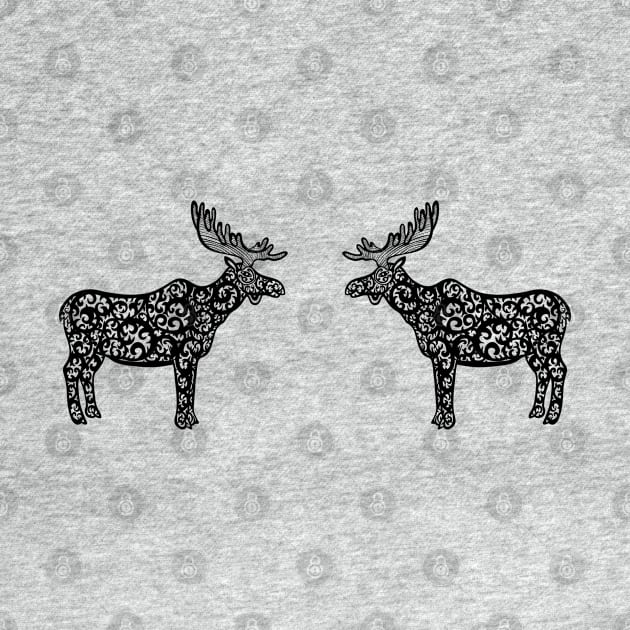 Mooses or Elks in Love - cool animal ink art design - on light colors by Green Paladin